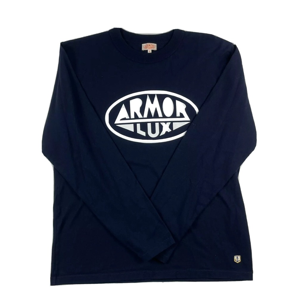 Armor Lux Navy Blue Screen Printed Logo Mens Long Sleeve T Shirt Size M